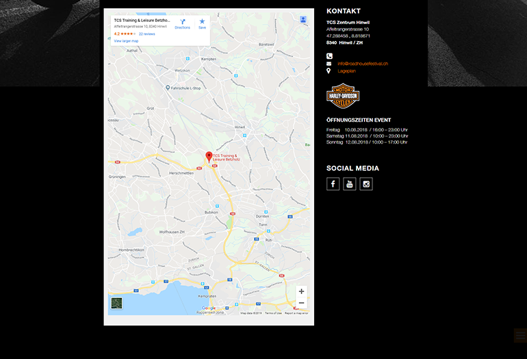 Roadhousefestival Auto Webseite Desktop Design Lageplan