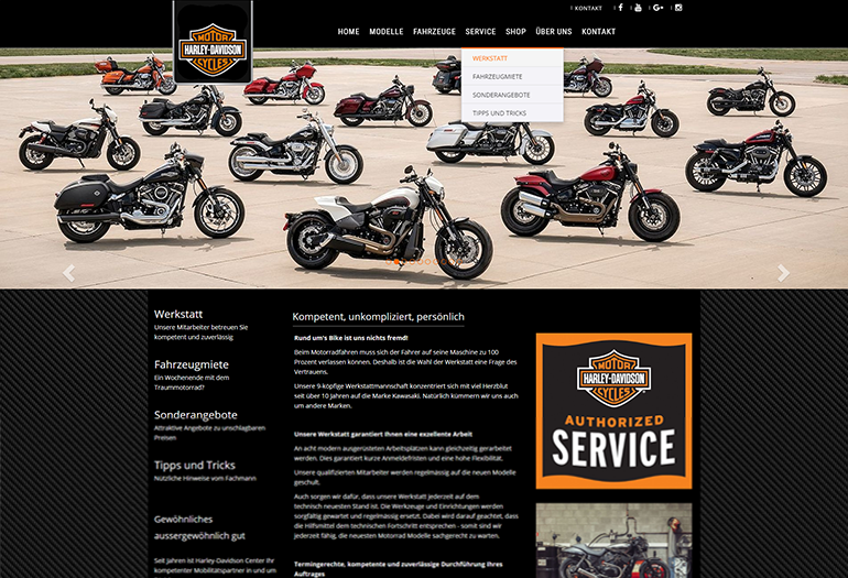Harley-Davidson Motorrad Webseite Desktop Design Werkstatt