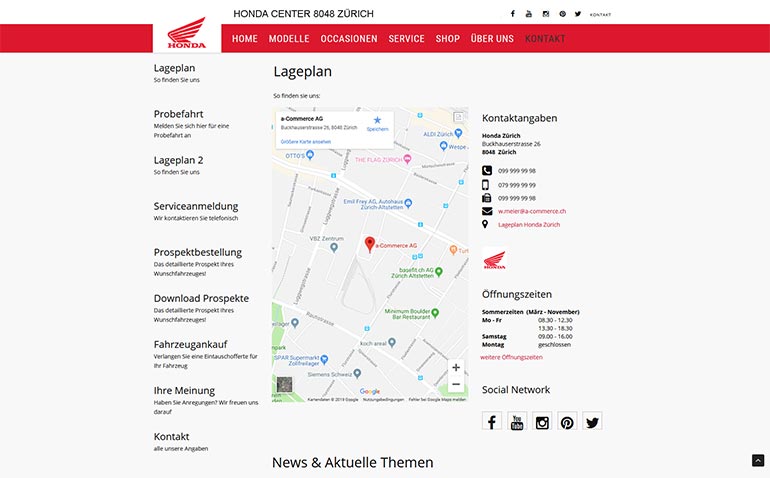 Honda Motorrad Webseite Desktop Design Lageplan