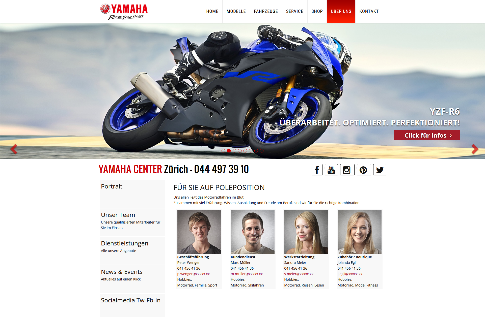Yamaha Motorrad Webseite Desktop Design Mitarbeiter