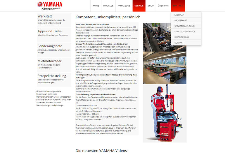 Yamaha Motorrad Webseite Desktop Design Werkstatt