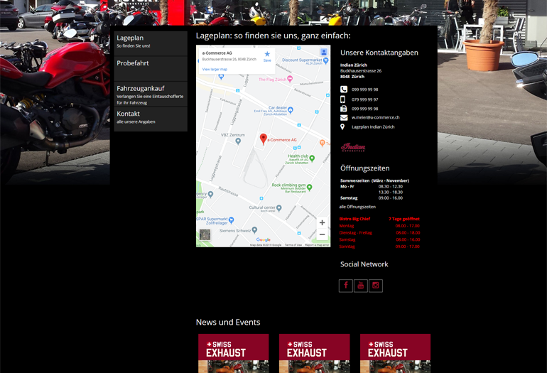 Indian Motorcycles Webseite Desktop Design Lageplan