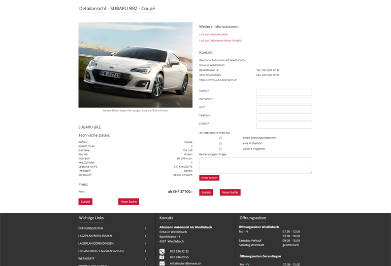 KIA Auto Webseite Desktop Design Fahrzeugdetails