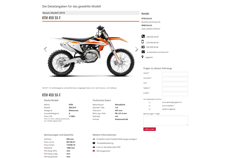 KTM Motorcycles Webseite Desktop Design Fahrzeugdetails