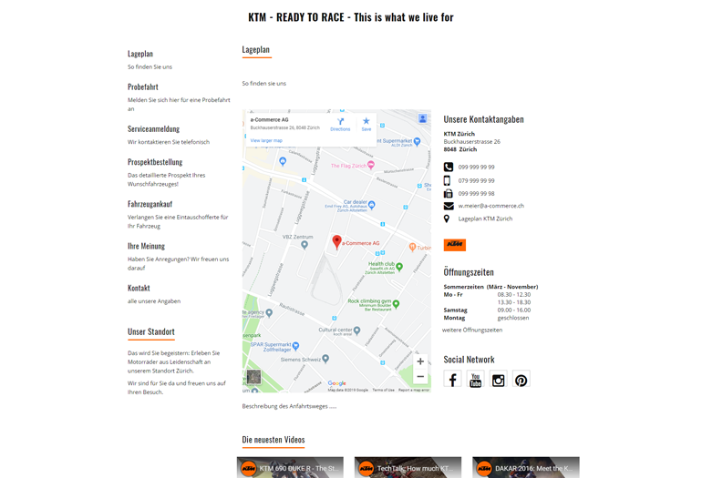 KTM Motorcycles Webseite Desktop Design Lageplan