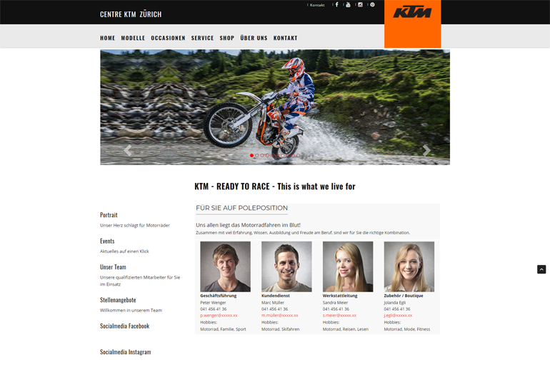KTM Motorcycles Webseite Desktop Design Mitarbeiter