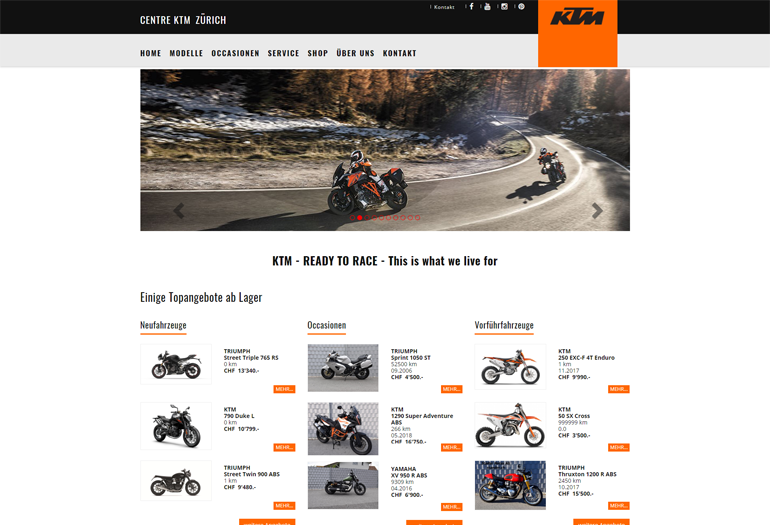 KTM Motorcycles Webseite Desktop Design