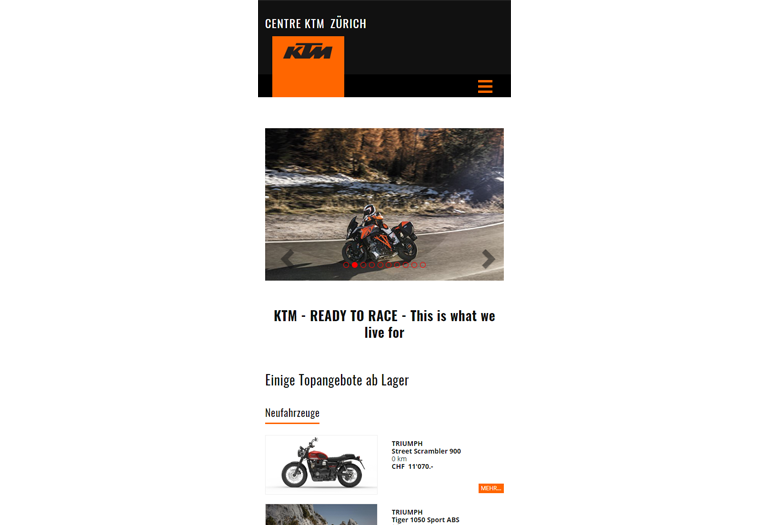 KTM Motorcycles Webseite Mobile/SmartPhone Design
