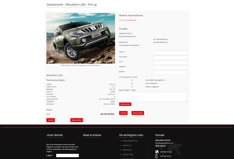 Mitsubishi Webseite Desktop Design Fahrzeugdetails