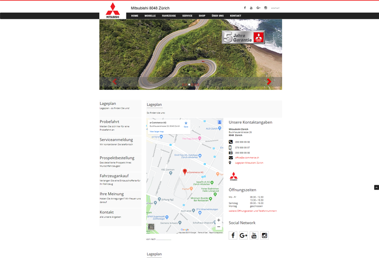 Mitsubishi Webseite Desktop Design Lageplan