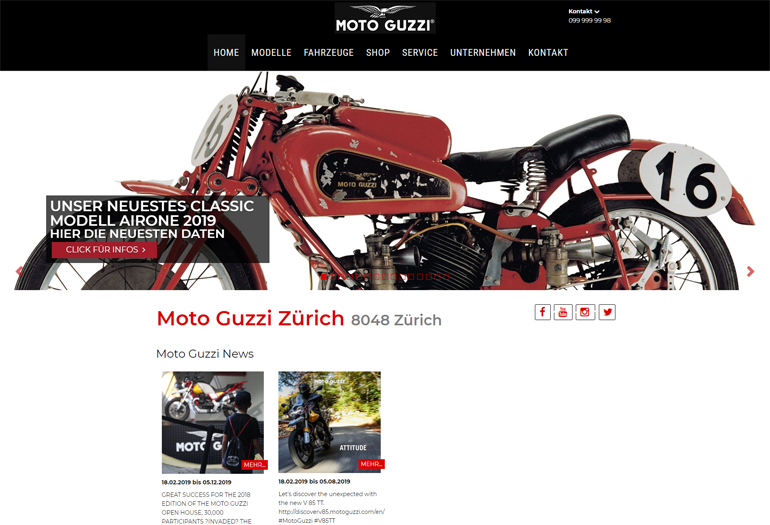 Moto Guzzi Motorrad Webseite Desktop Design