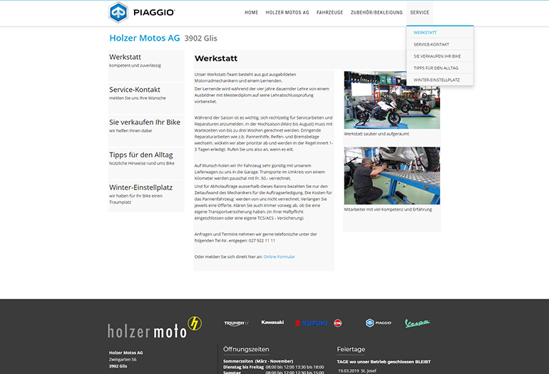 Multimarken (Multisite) Piaggio Webseite Desktop Design Werkstatt
