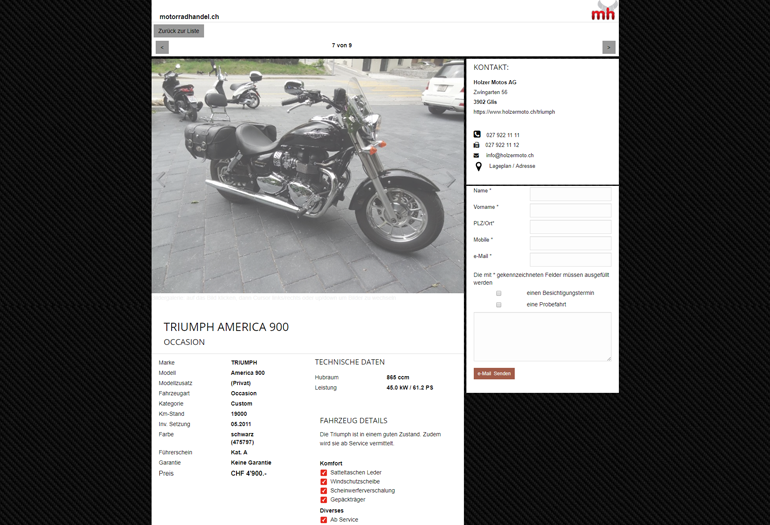 Multimarken (Multisite) Triumph Webseite Desktop Design Fahrzeugdetails
