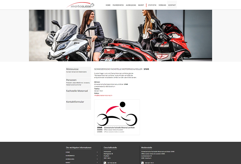 Moto Suisse Webseite Desktop Design Kontakt