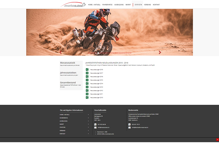 Moto Suisse Webseite Desktop Design Statistik