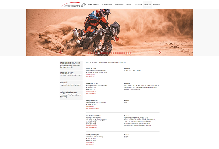 Moto Suisse Webseite Desktop Design Verband