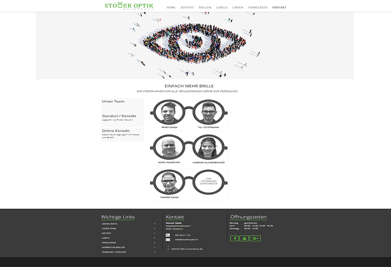 Stocker Optik Webseite Desktop Design Mitarbeiter