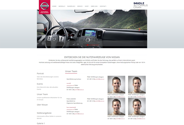 Nissan Auto Webseite Desktop Design Mitarbeiter