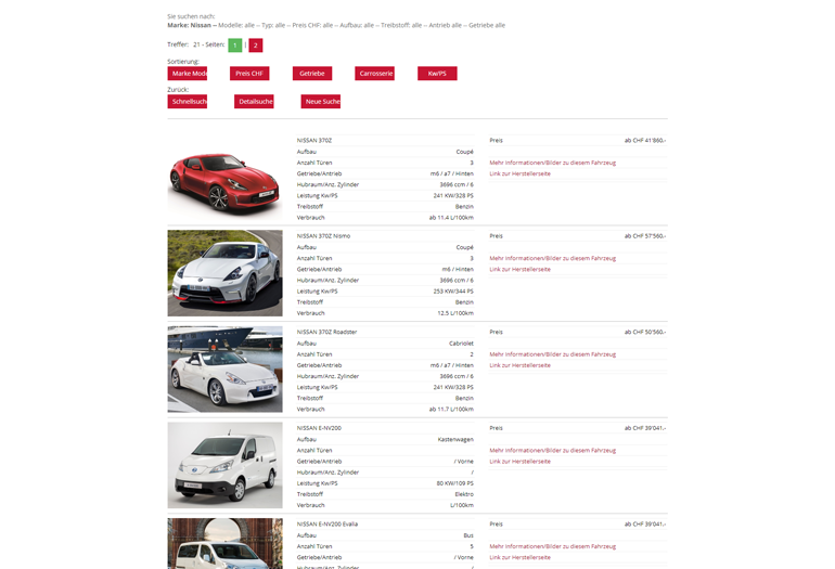Nissan Auto Webseite Desktop Design Occasionen