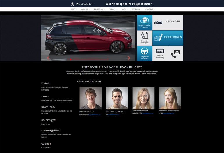 Peugeot Auto Webseite Desktop Design Mitarbeiter