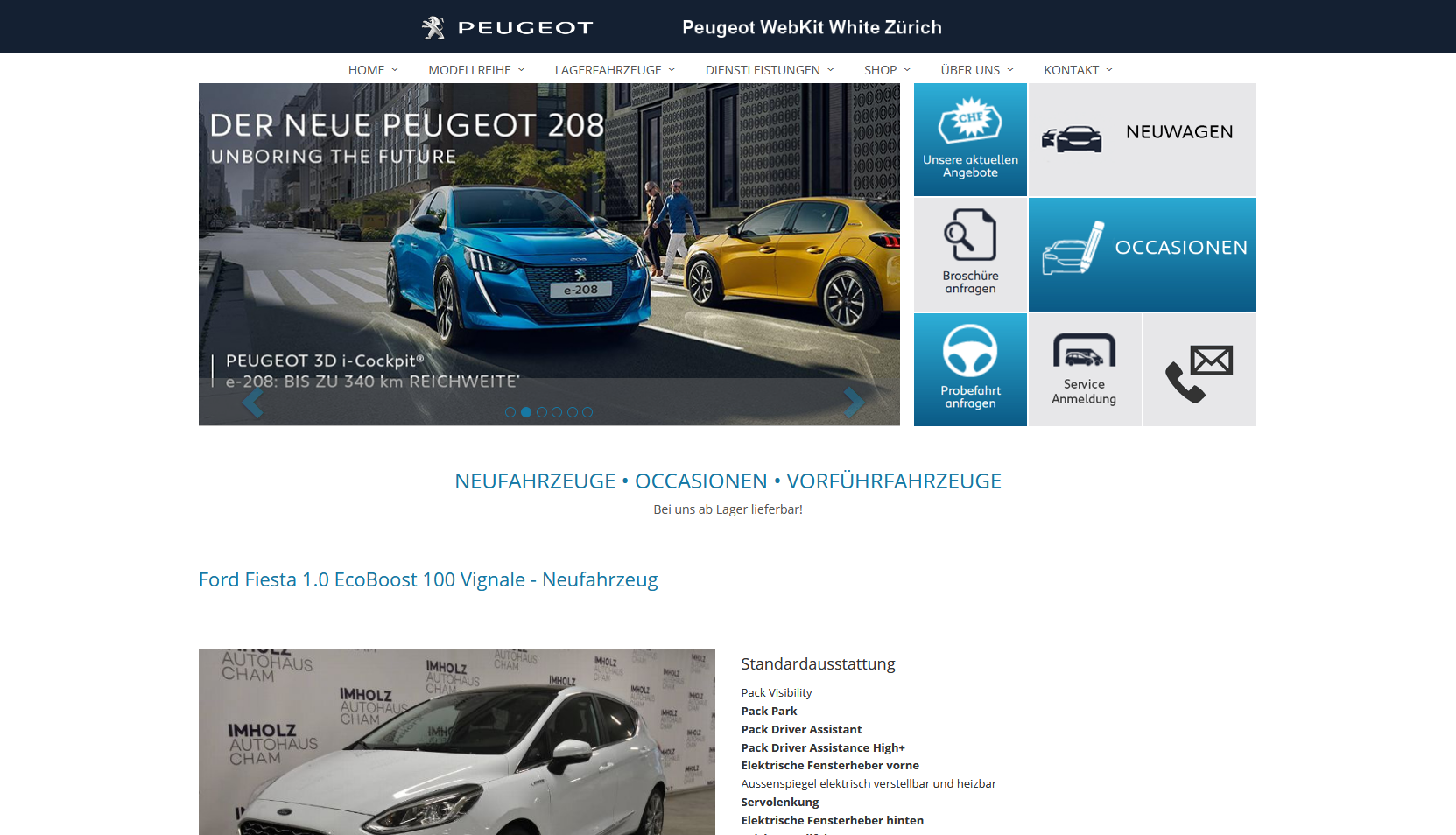 Peugeot Auto Webseite Desktop Design Fahrzeugdetails