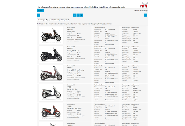 Scooter Piaggio Webseite Desktop Design Occasionen