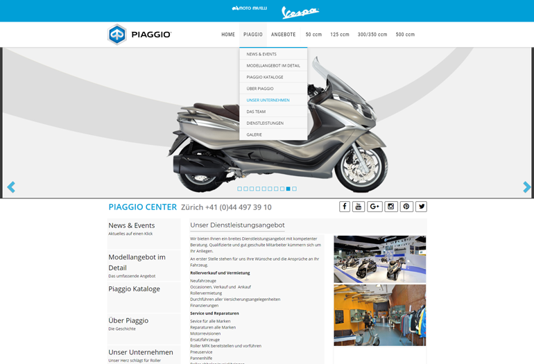 Scooter Piaggio Webseite Desktop Design Werkstatt