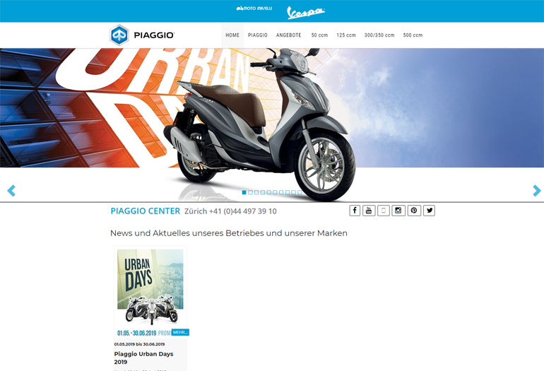 Scooter Piaggio Webseite Desktop Design