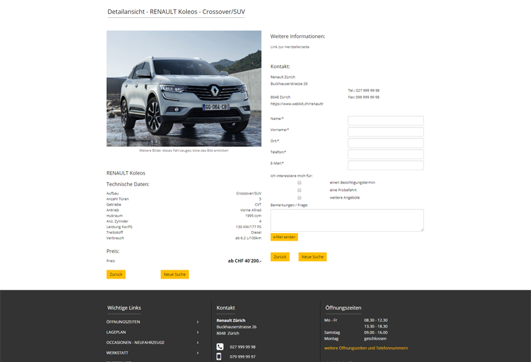 Renault Auto Webseite Desktop Design Fahrzeugdetails