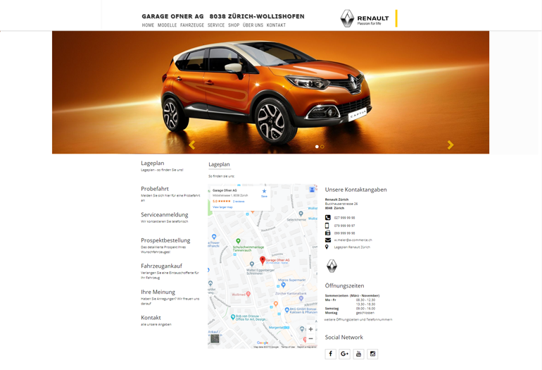 Renault Auto Webseite Desktop Design Lageplan