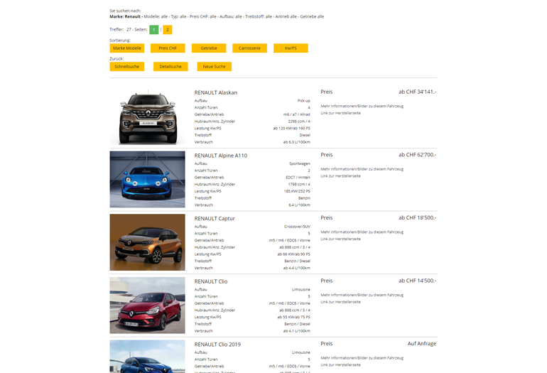 Renault Auto Webseite Desktop Design Occasionen