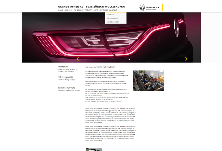 Renault Auto Webseite Desktop Design Werkstatt