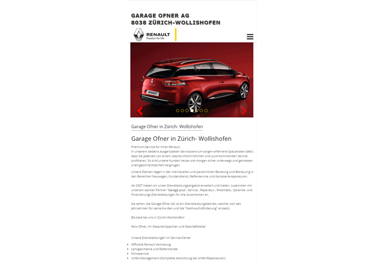 Renault Auto Webseite Mobile/SmartPhone Design