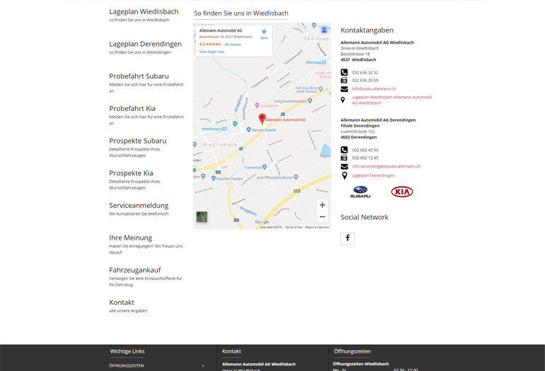 Subaru Auto Webseite Desktop Design Lageplan