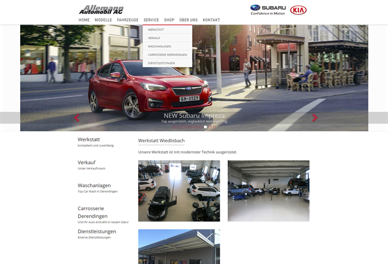 Subaru Auto Webseite Desktop Design Werkstatt
