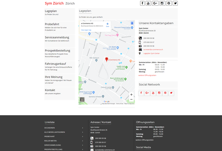 Scooter SYM Webseite Desktop Design Lageplan