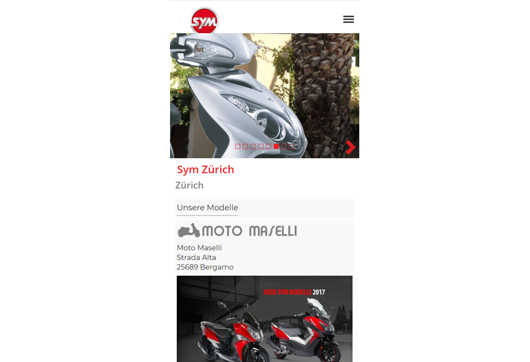 Scooter SYM Webseite Mobile/SmartPhone Design