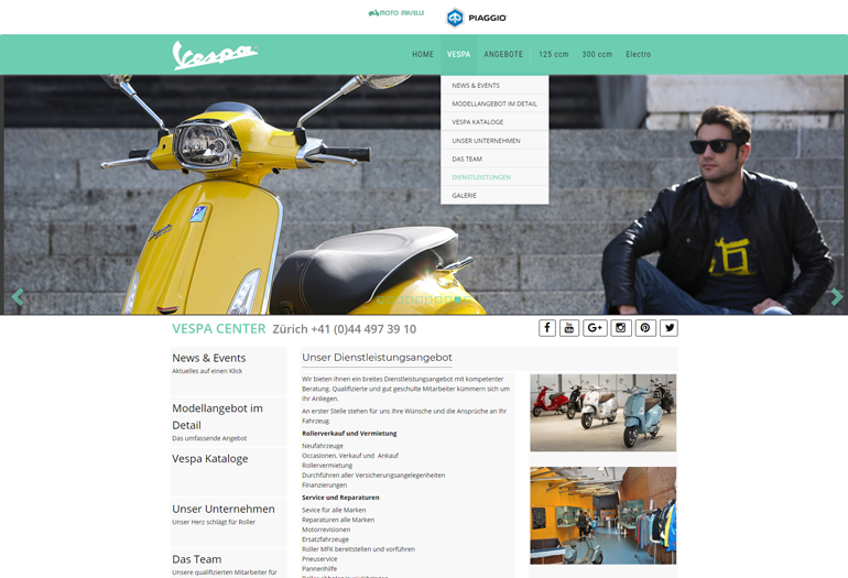 Scooter Vespa Webseite Desktop Design Werkstatt