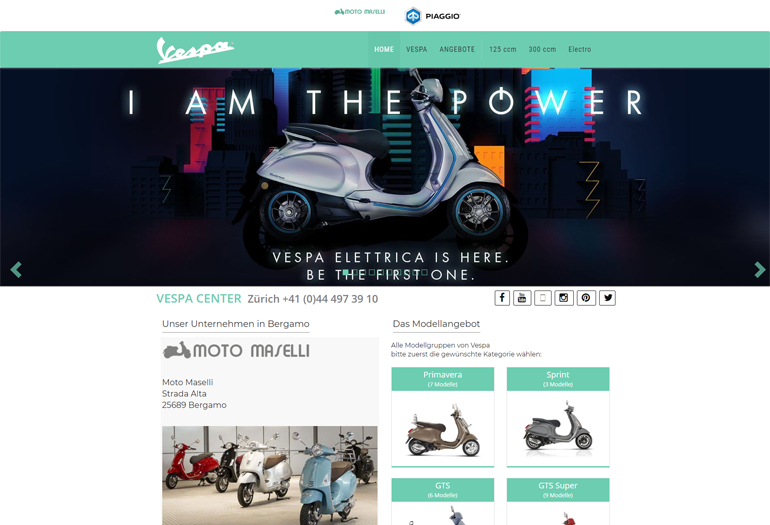 Scooter Vespa Webseite Desktop Design