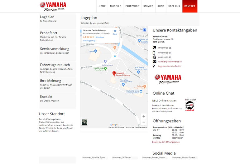 Yamaha Motorrad Webseite Desktop Design Lageplan