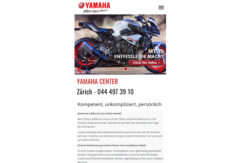 Yamaha Motorrad Webseite Mobile/SmartPhone Design