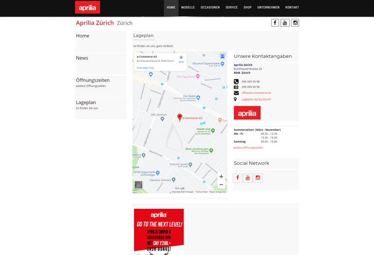 Aprilia Motorrad Webseite Desktop Design Lageplan