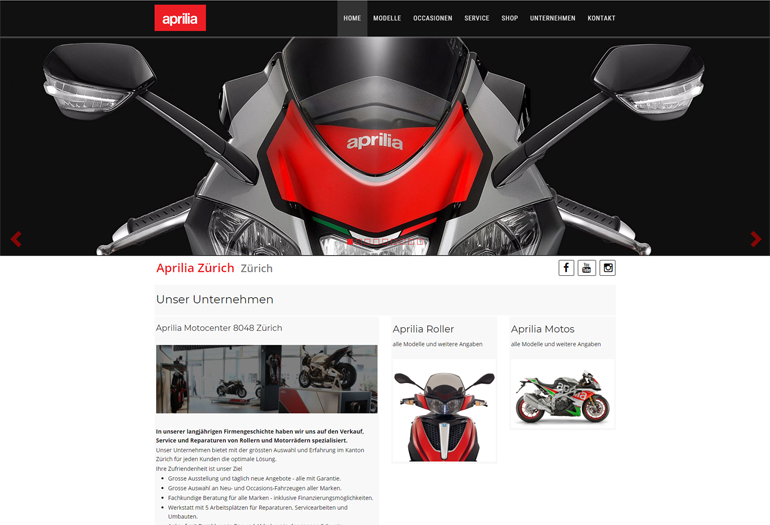 Aprilia Motorrad Webseite Desktop Design