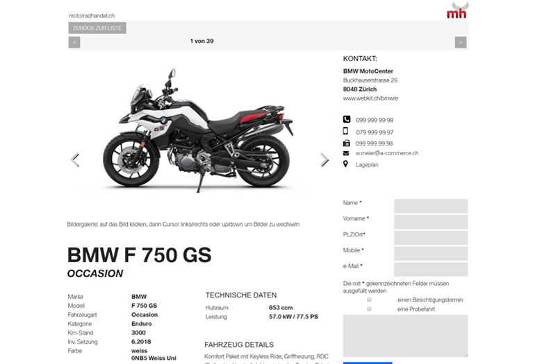BMW Motorrad Webseite Desktop Design Fahrzeugdetails
