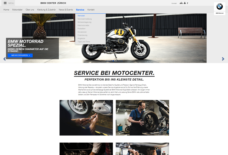 BMW Motorrad Webseite Desktop Design Werkstatt