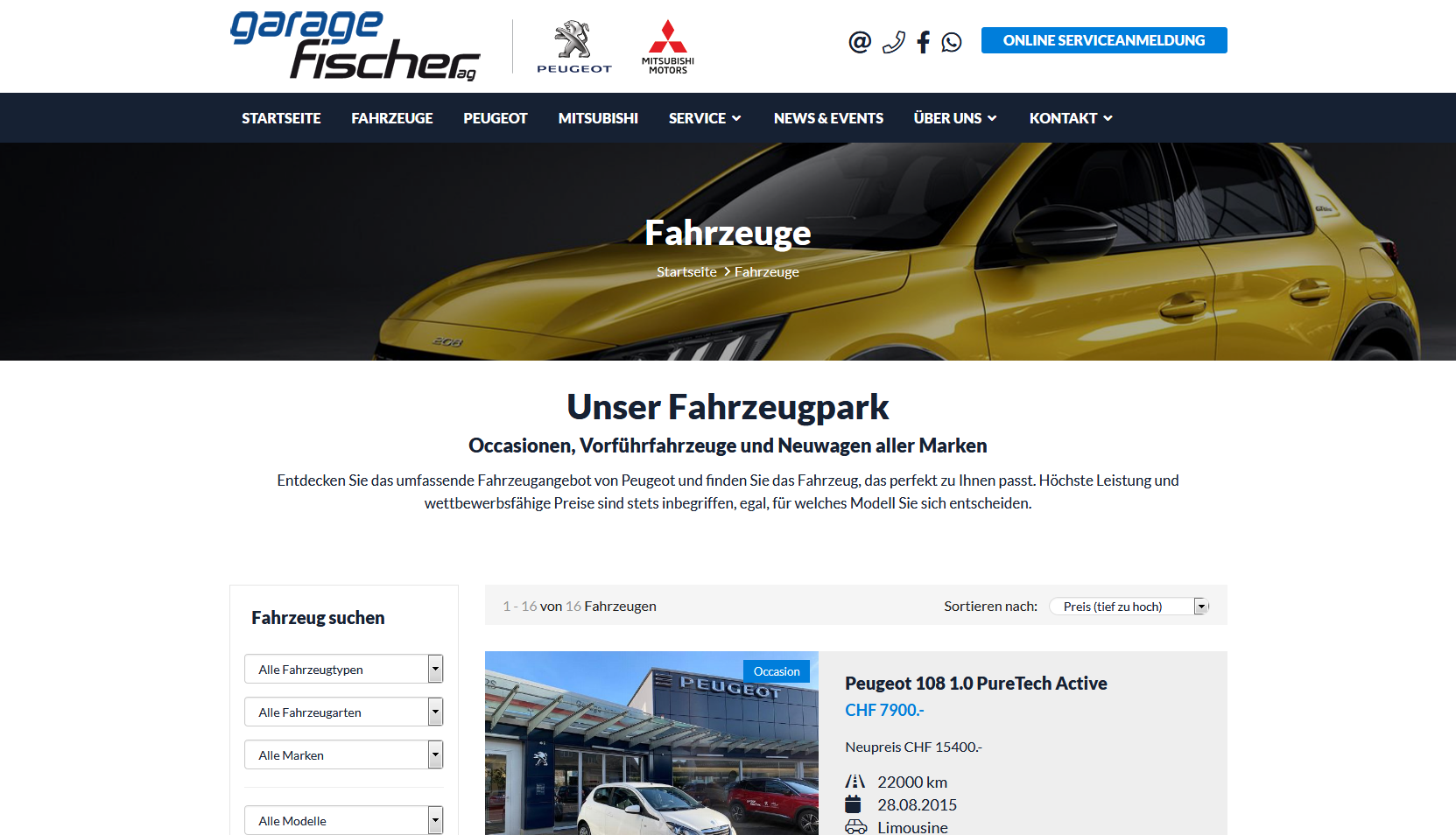 Garage Fischer Dietikon Webseite Desktop Design Event