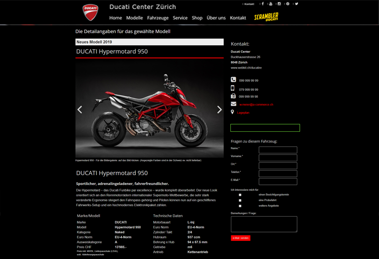 Ducati Motorrad Webseite Desktop Design Fahrzeugdetails