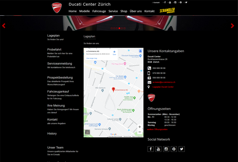 Ducati Motorrad Webseite Desktop Design Lageplan