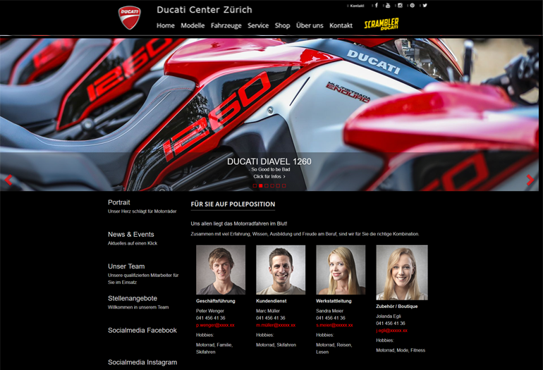 Ducati Motorrad Webseite Desktop Design Mitarbeiter