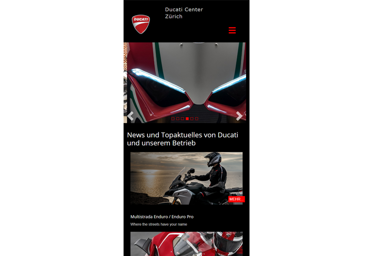 Ducati Motorrad Webseite Mobile/SmartPhone Design